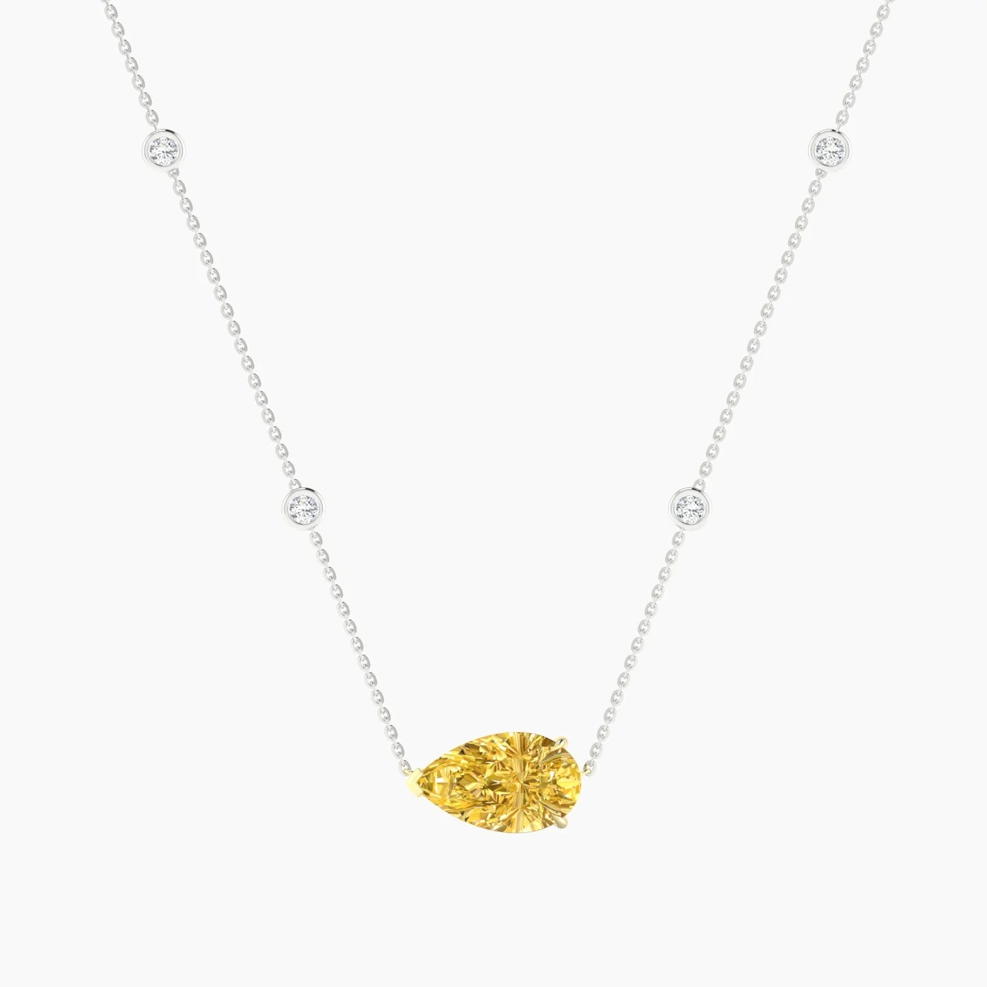 Solitaire with Sautoir | 18k White & Yellow Gold 3 ct Yellow Lab Diamond Pear Cut Pendant