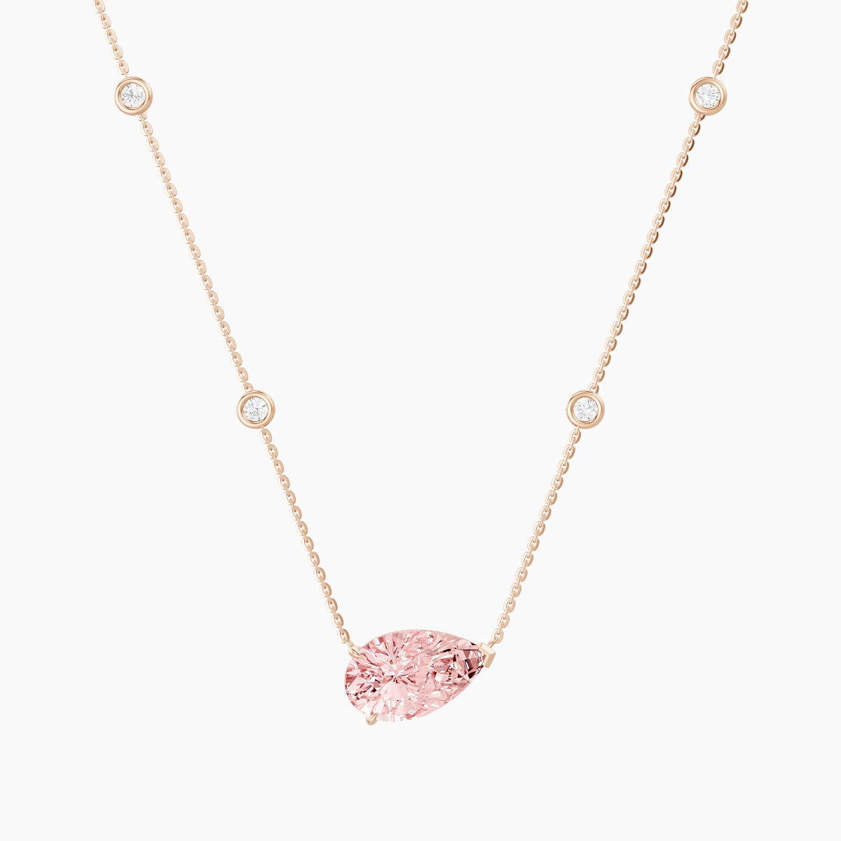 Solitaire with Sautoir | 18k Rose Gold 3 ct Pink Lab Diamond Pear Pendant