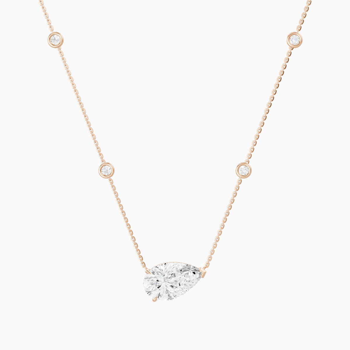 Solitaire with Sautoir | 18k Rose Gold 3 ct White Lab Diamond Pear Pendant