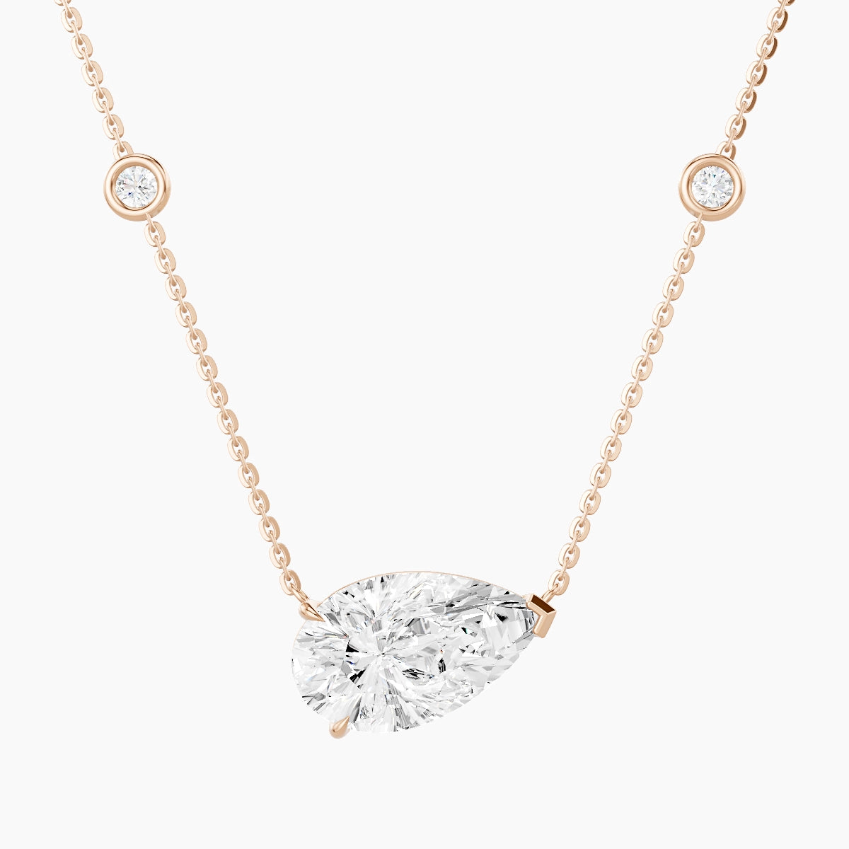 Solitaire with Sautoir | 18k Rose Gold 3 ct White Lab Diamond Pear Pendant