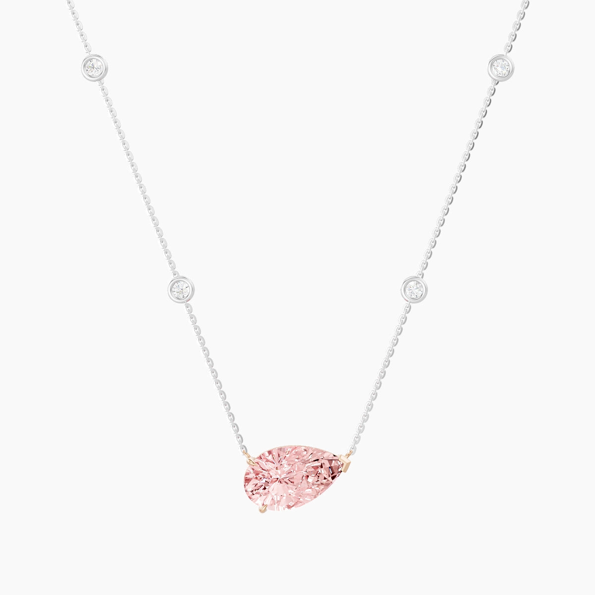 Solitaire with Sautoir | 18k White & Rose Gold 3 ct Pink Lab Diamond Pear Pendant