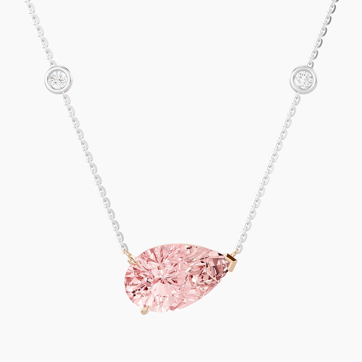 Solitaire with Sautoir | 18k White & Rose Gold 3 ct Pink Lab Diamond Pear Pendant