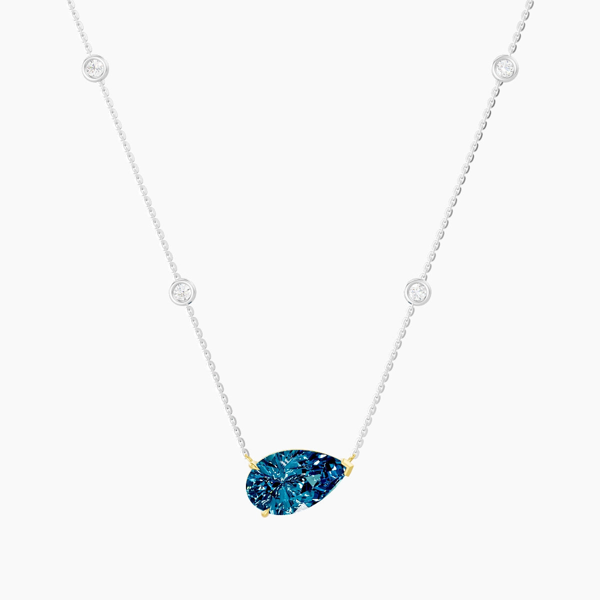 Solitaire with Sautoir | 18k White & Yellow Gold 3 ct Blue Lab Diamond Pear Pendant
