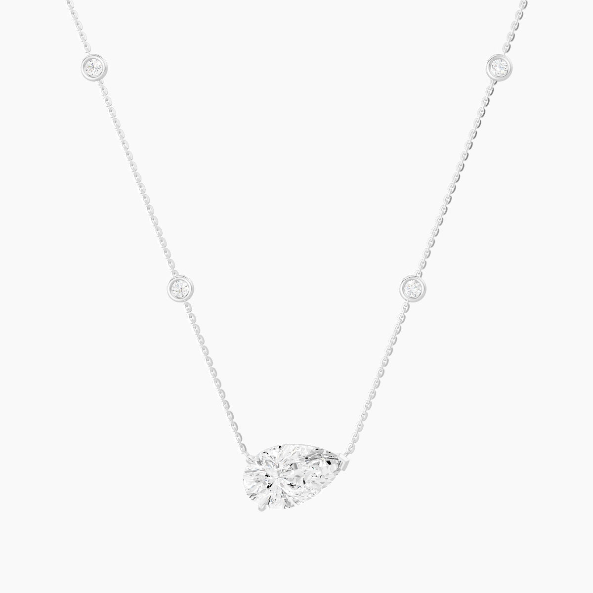 Solitaire with Sautoir | 18k White Gold 3 ct White Lab Diamond Pear Pendant