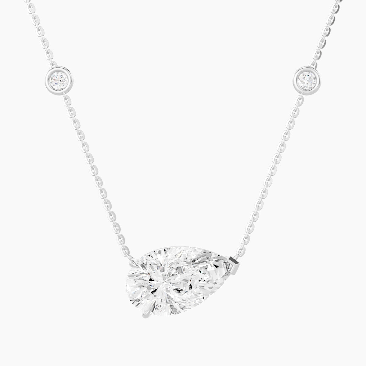 Solitaire with Sautoir | 18k White Gold 3 ct White Lab Diamond Pear Pendant