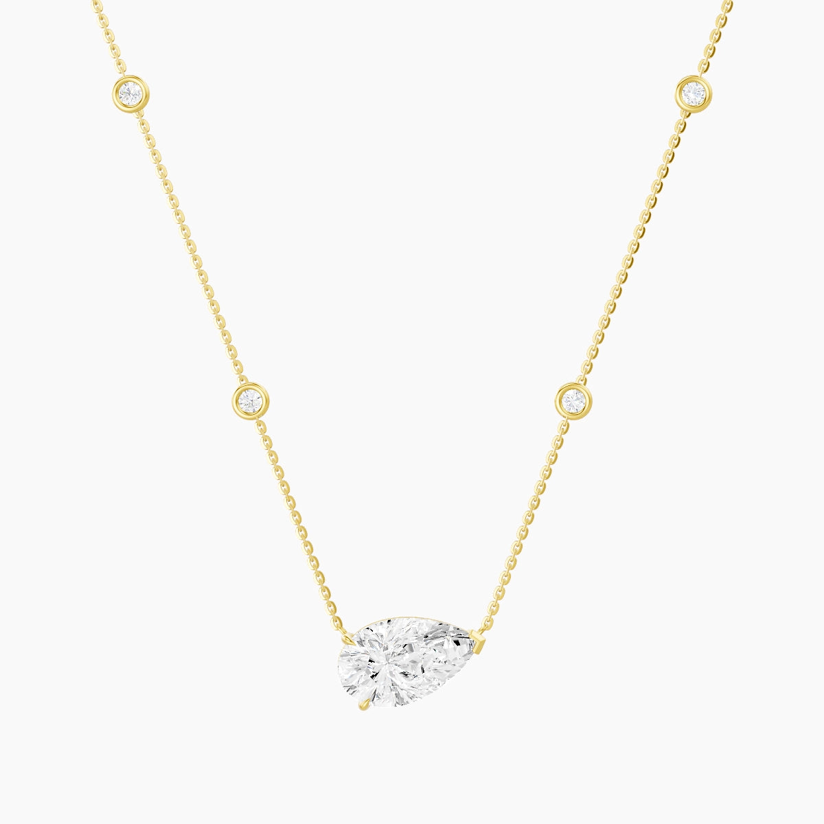 Solitaire with Sautoir | 18k Yellow Gold 3 ct White Lab Diamond Pear Pendant