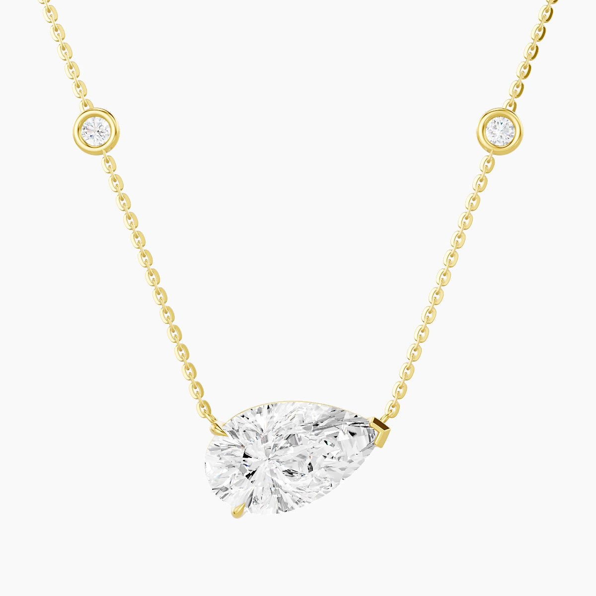 Solitaire with Sautoir | 18k Yellow Gold 3 ct White Lab Diamond Pear Pendant