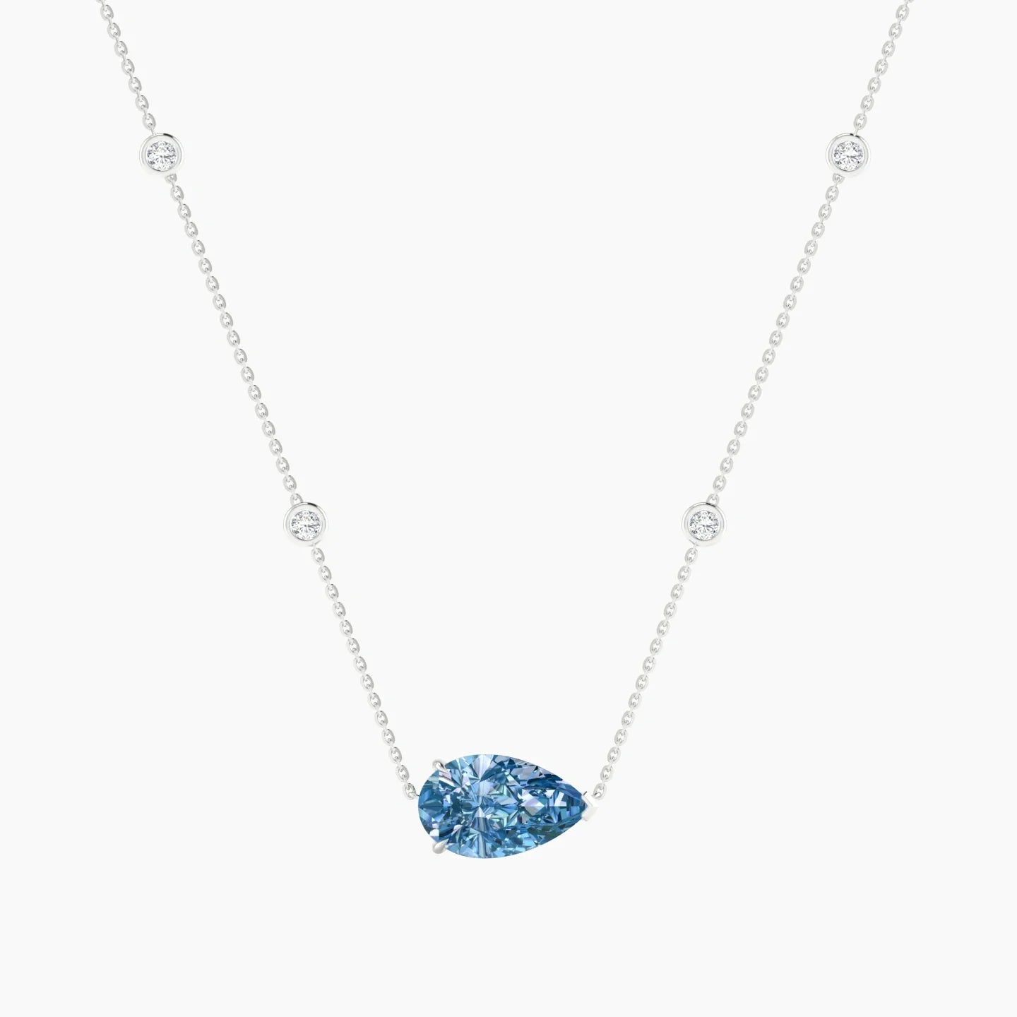 Solitaire with Sautoir | 18k White Gold 3 ct Blue Lab Diamond Pear Cut Pendant