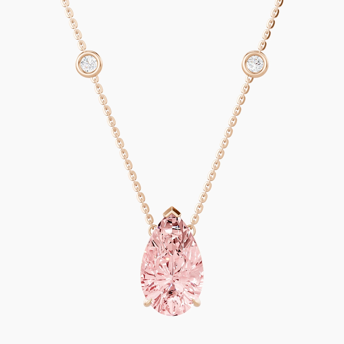 Solitaire with Sautoir | 18k Rose Gold 3 ct Pink Lab Diamond Pear Pendant