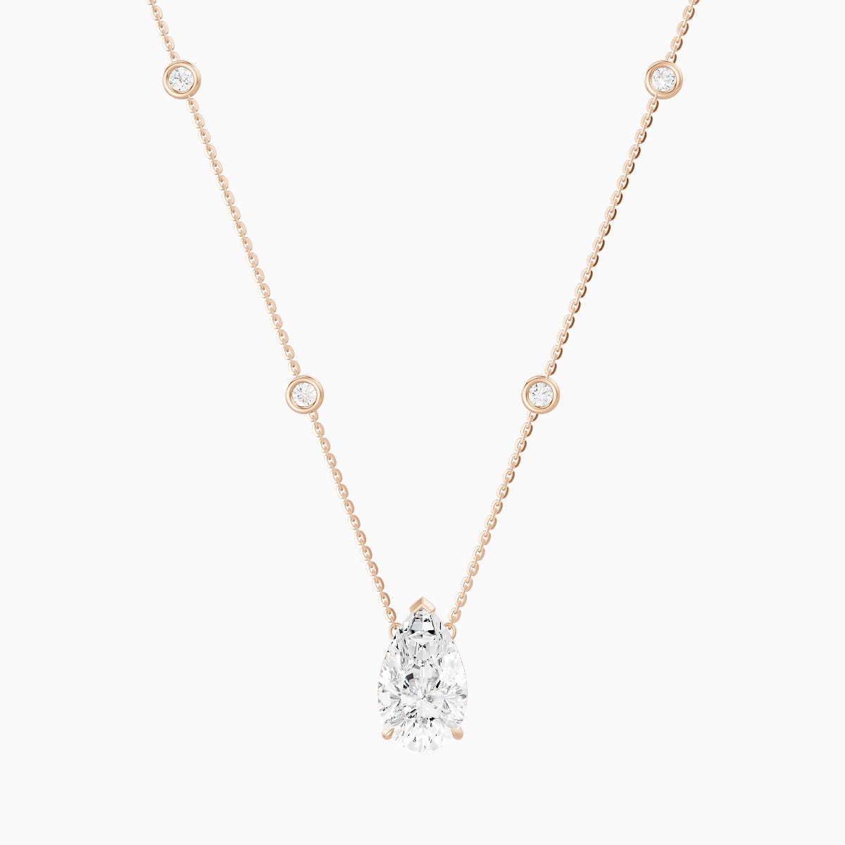 Solitaire with Sautoir | 18k Rose Gold 3 ct White Lab Diamond Pear Pendant