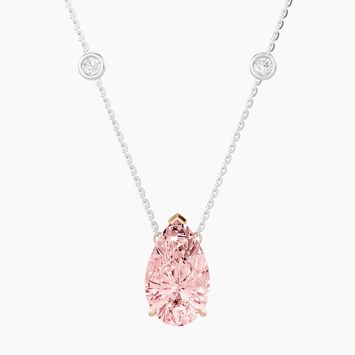 Solitaire with Sautoir | 18k White & Rose Gold 3 ct Pink Lab Diamond Pear Pendant