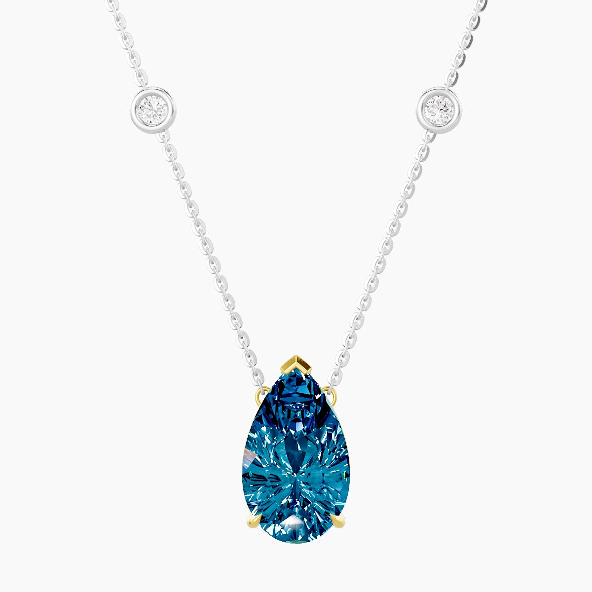 Solitaire with Sautoir | 18k White & Yellow Gold 3 ct Blue Lab Diamond Pear Pendant
