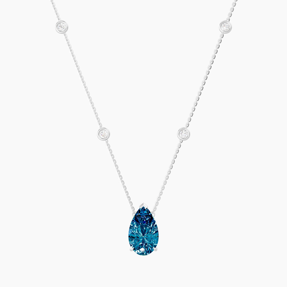 Solitaire with Sautoir | 18k White Gold 3 ct Blue Lab Diamond Pear Pendant