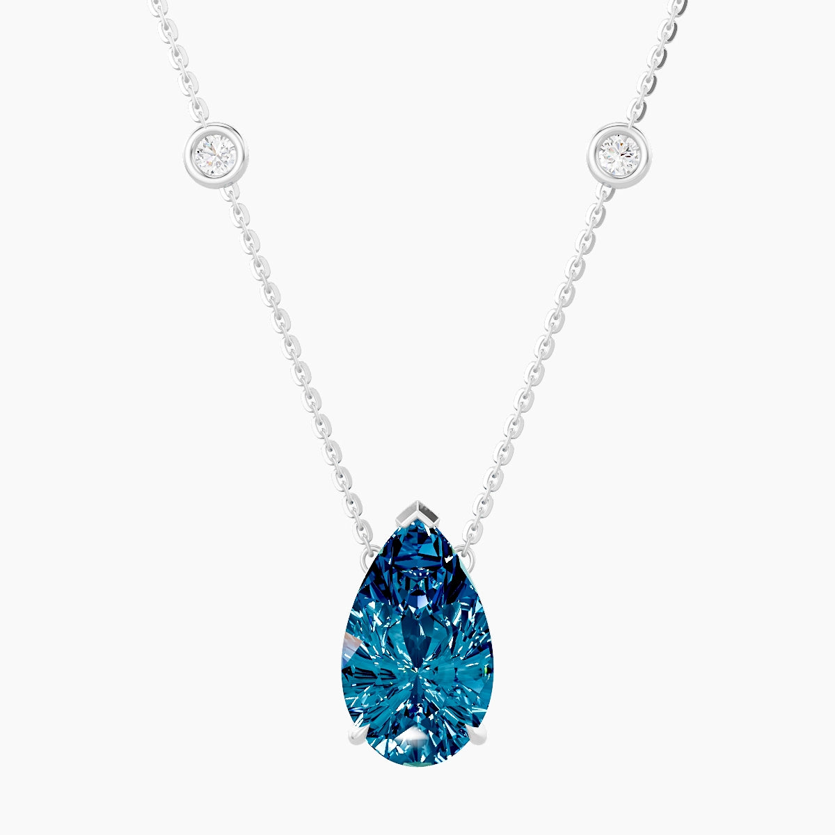Solitaire with Sautoir | 18k White Gold 3 ct Blue Lab Diamond Pear Pendant