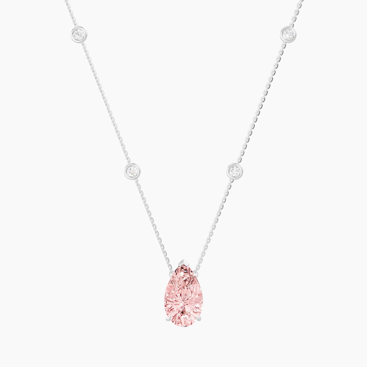 Solitaire with Sautoir | 18k White Gold 3 ct Pink Lab Diamond Pear Pendant