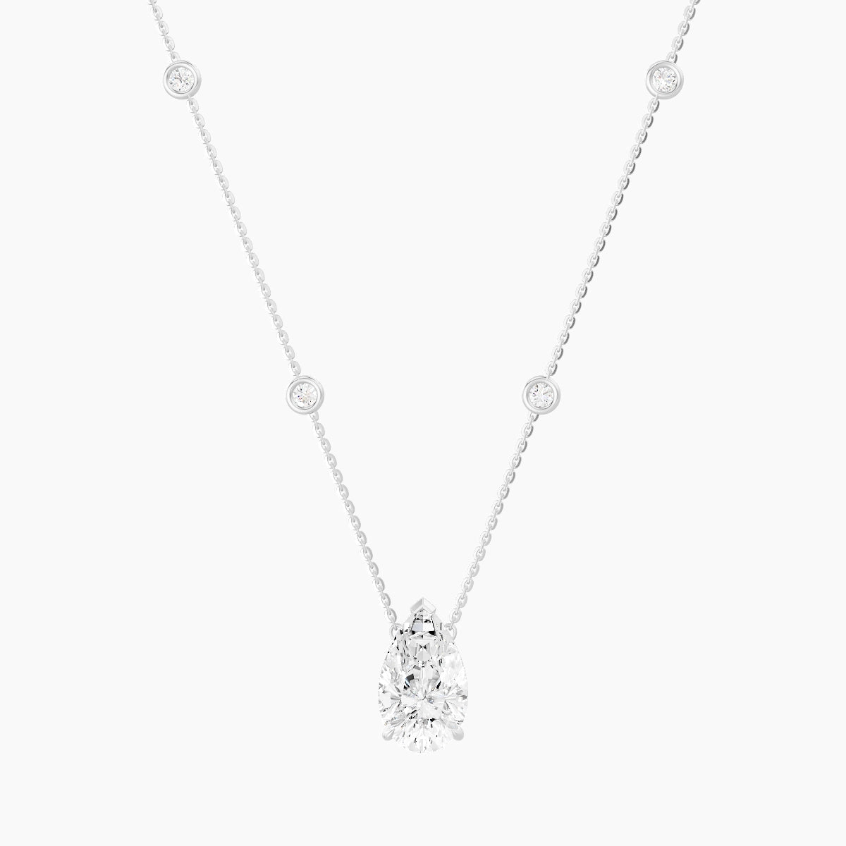Solitaire with Sautoir | 18k White Gold 3 ct White Lab Diamond Pear Pendant