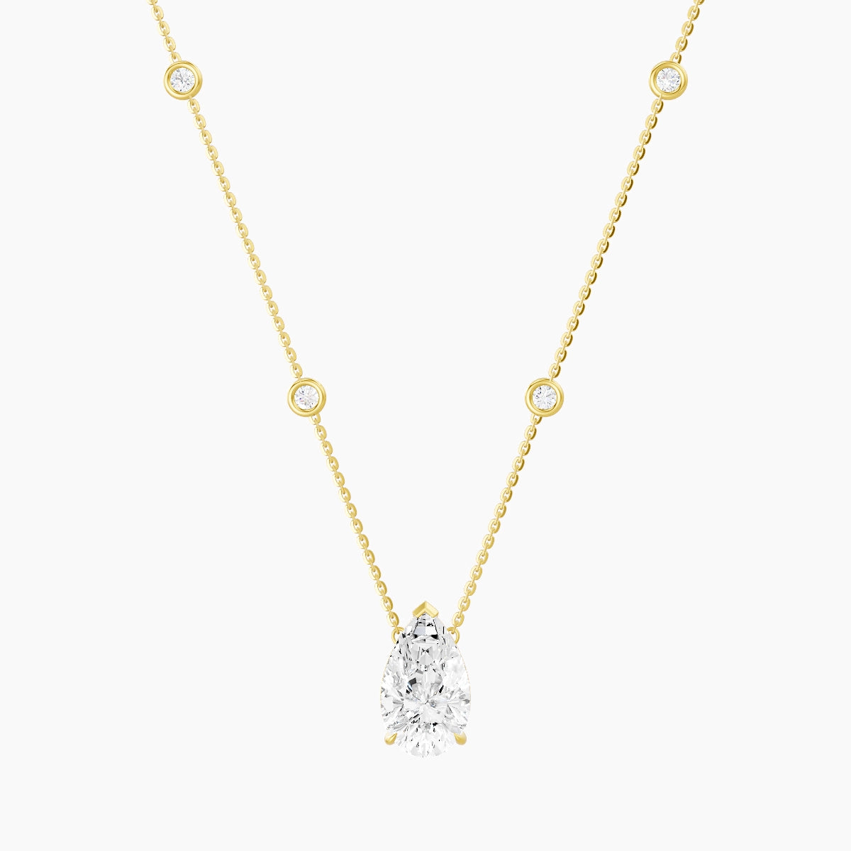 Solitaire with Sautoir | 18k Yellow Gold 3 ct White Lab Diamond Pear Pendant