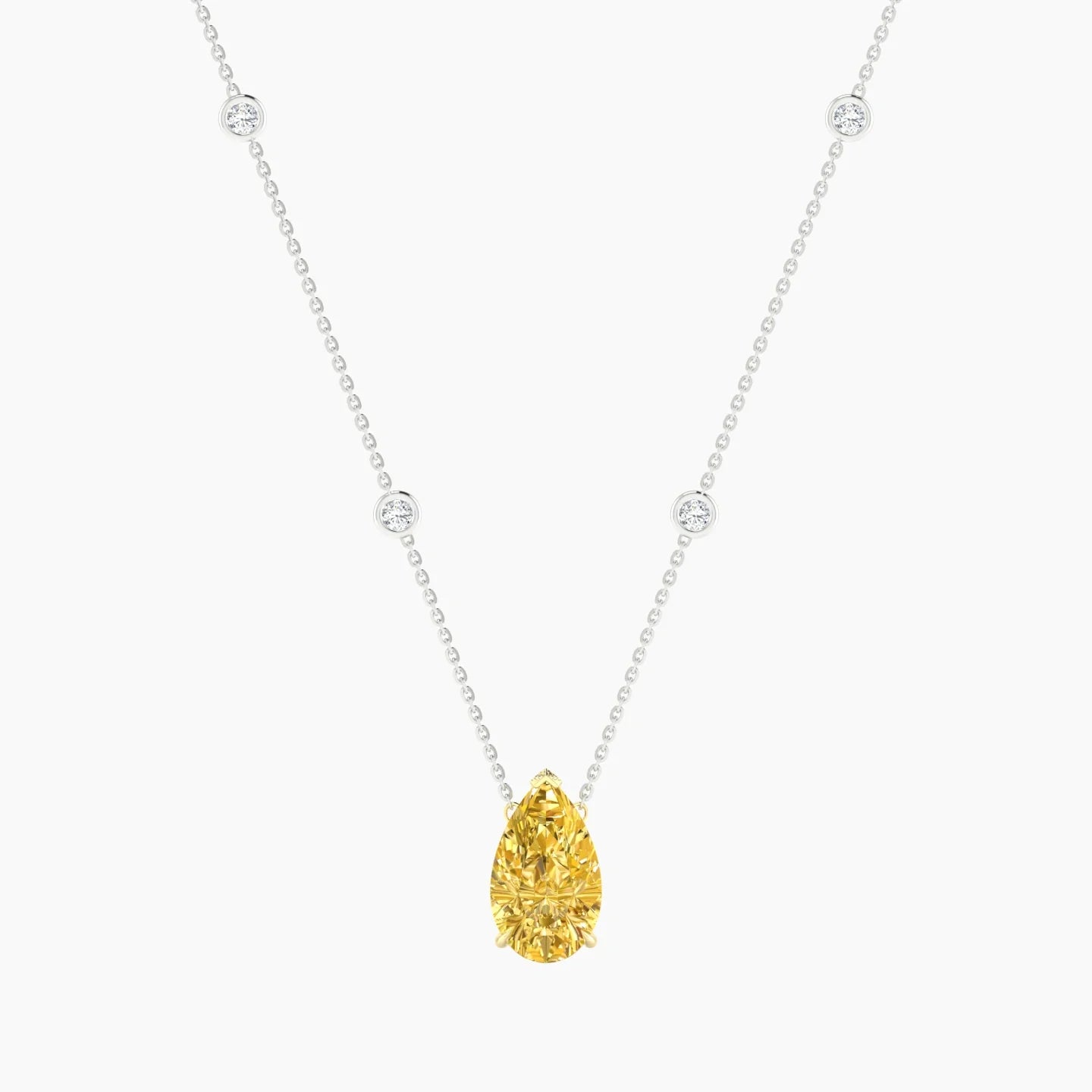 Solitaire with Sautoir | 18k White & Yellow Gold 3 ct Yellow Lab Diamond Pear Cut Pendant