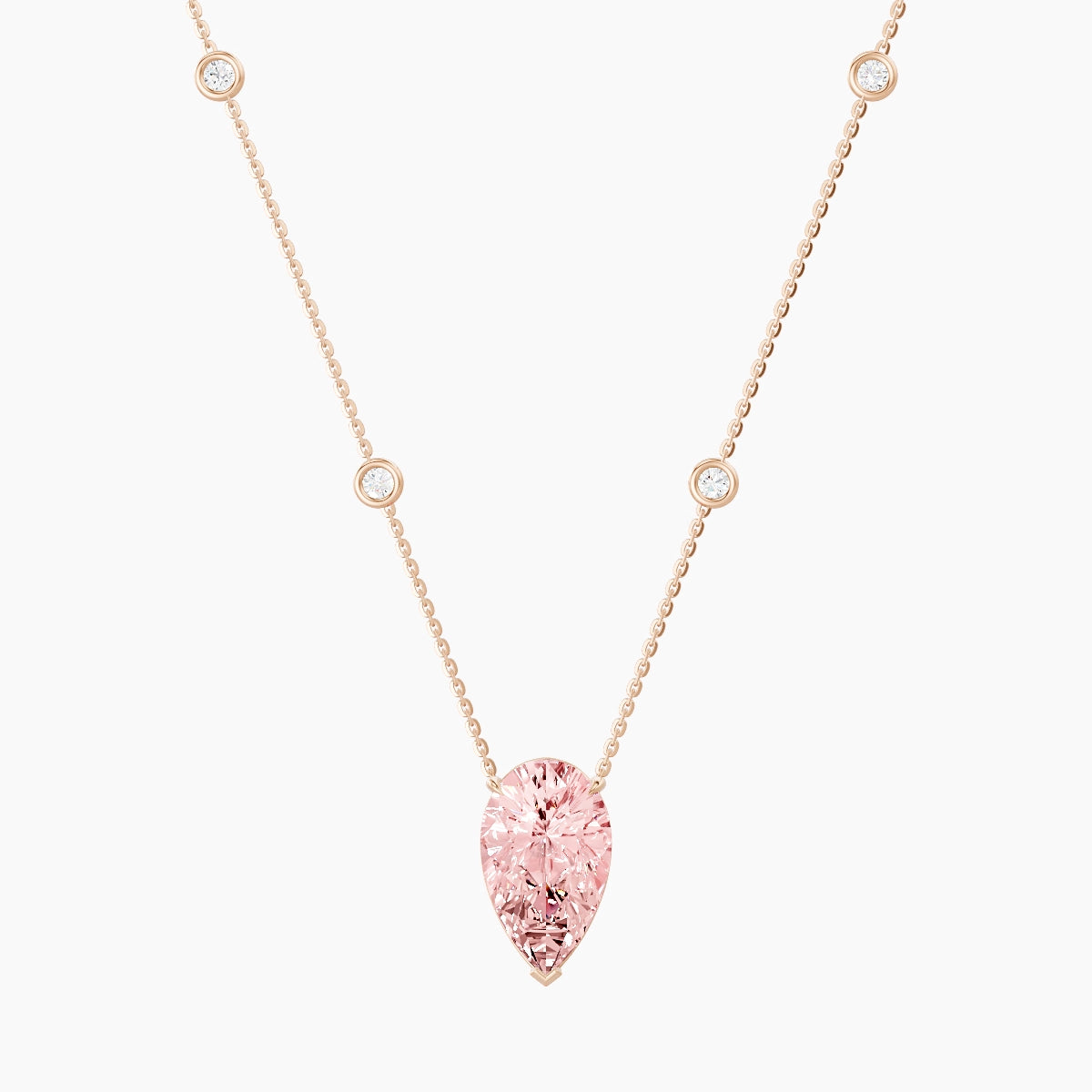 Solitaire with Sautoir | 18k Rose Gold 5 ct Pink Lab Diamond Pear Pendant