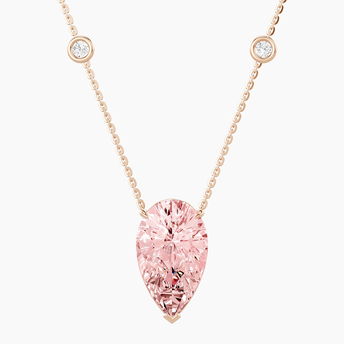 Solitaire with Sautoir | 18k Rose Gold 5 ct Pink Lab Diamond Pear Pendant