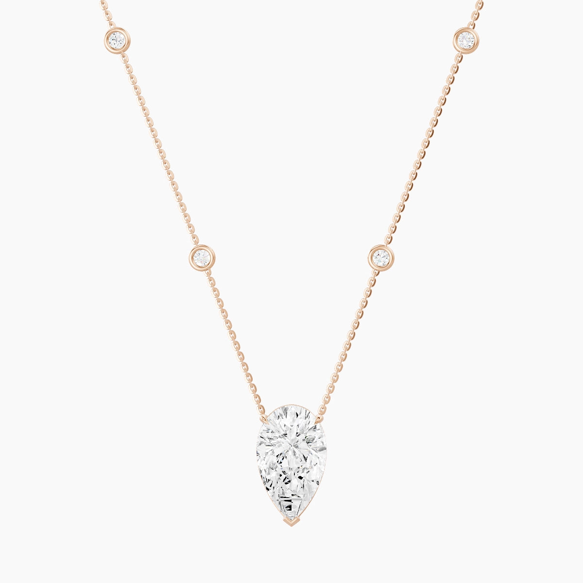 Solitaire with Sautoir | 18k Rose Gold 5 ct White Lab Diamond Pear Pendant