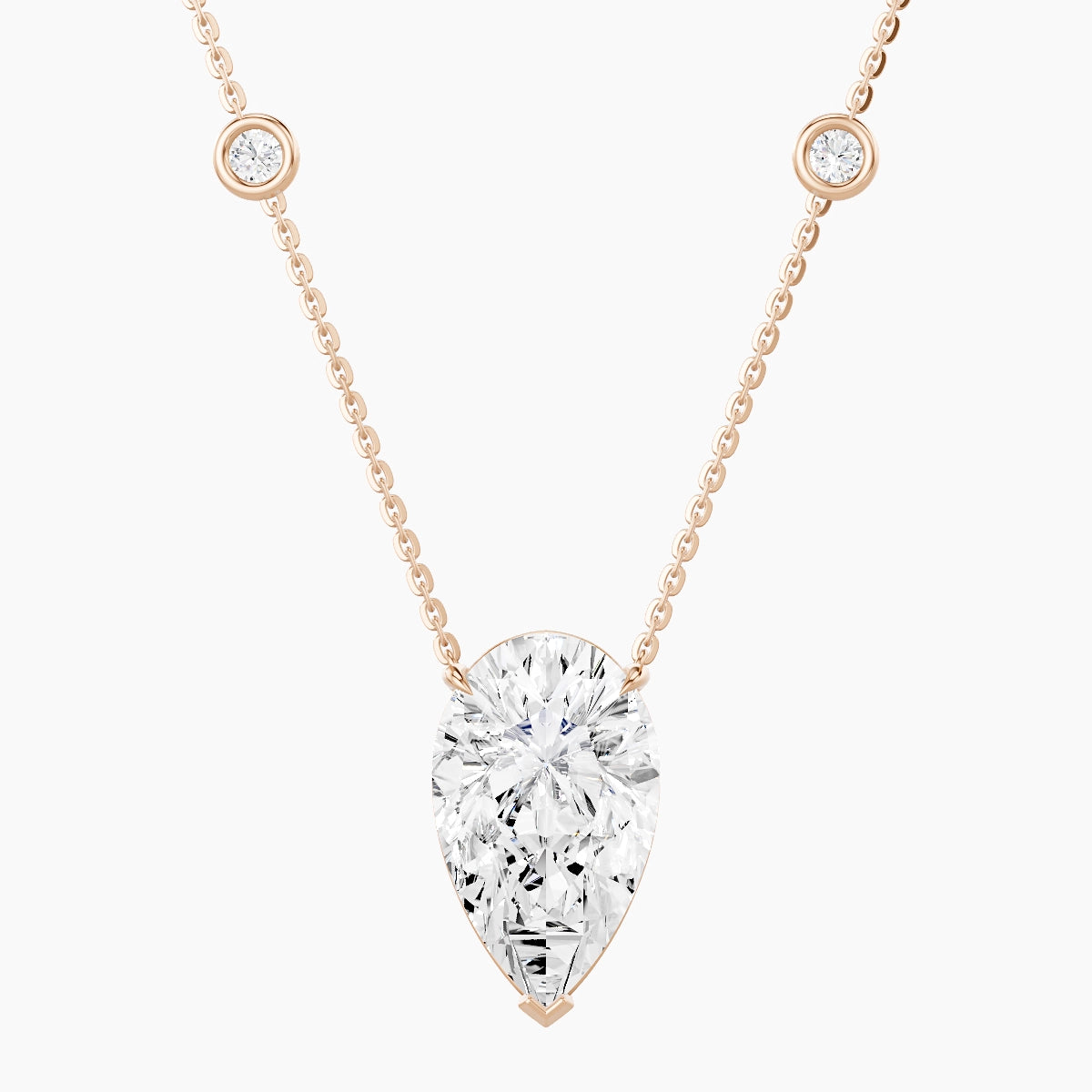 Solitaire with Sautoir | 18k Rose Gold 5 ct White Lab Diamond Pear Pendant