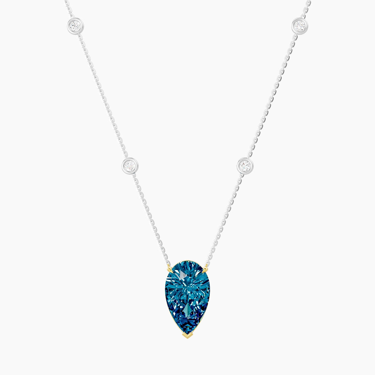 Solitaire with Sautoir | 18k White & Yellow Gold 5 ct Blue Lab Diamond Pear Pendant