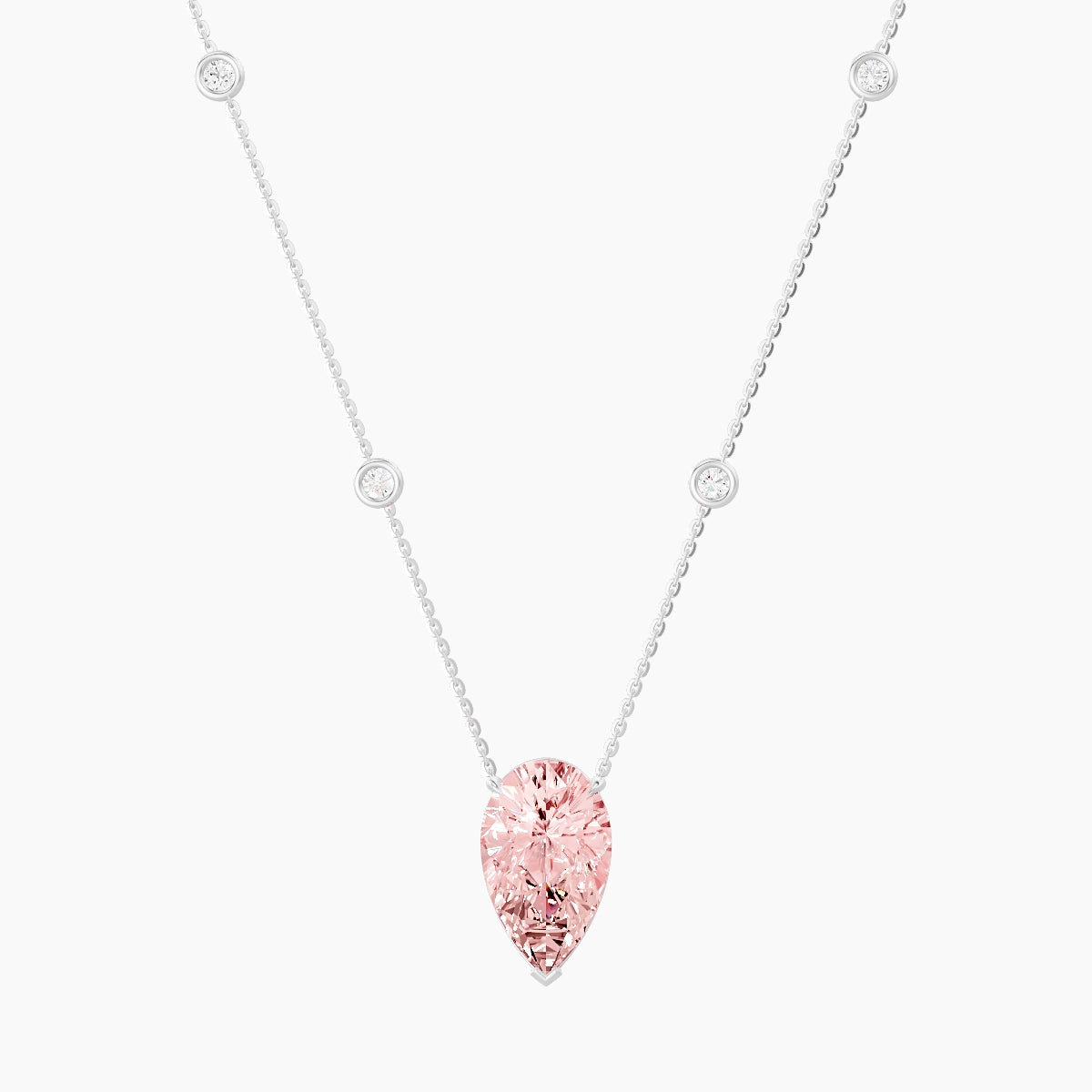 Solitaire with Sautoir | 18k White Gold 5 ct Pink Lab Diamond Pear Pendant