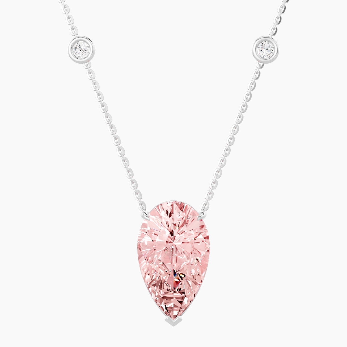Solitaire with Sautoir | 18k White Gold 5 ct Pink Lab Diamond Pear Pendant