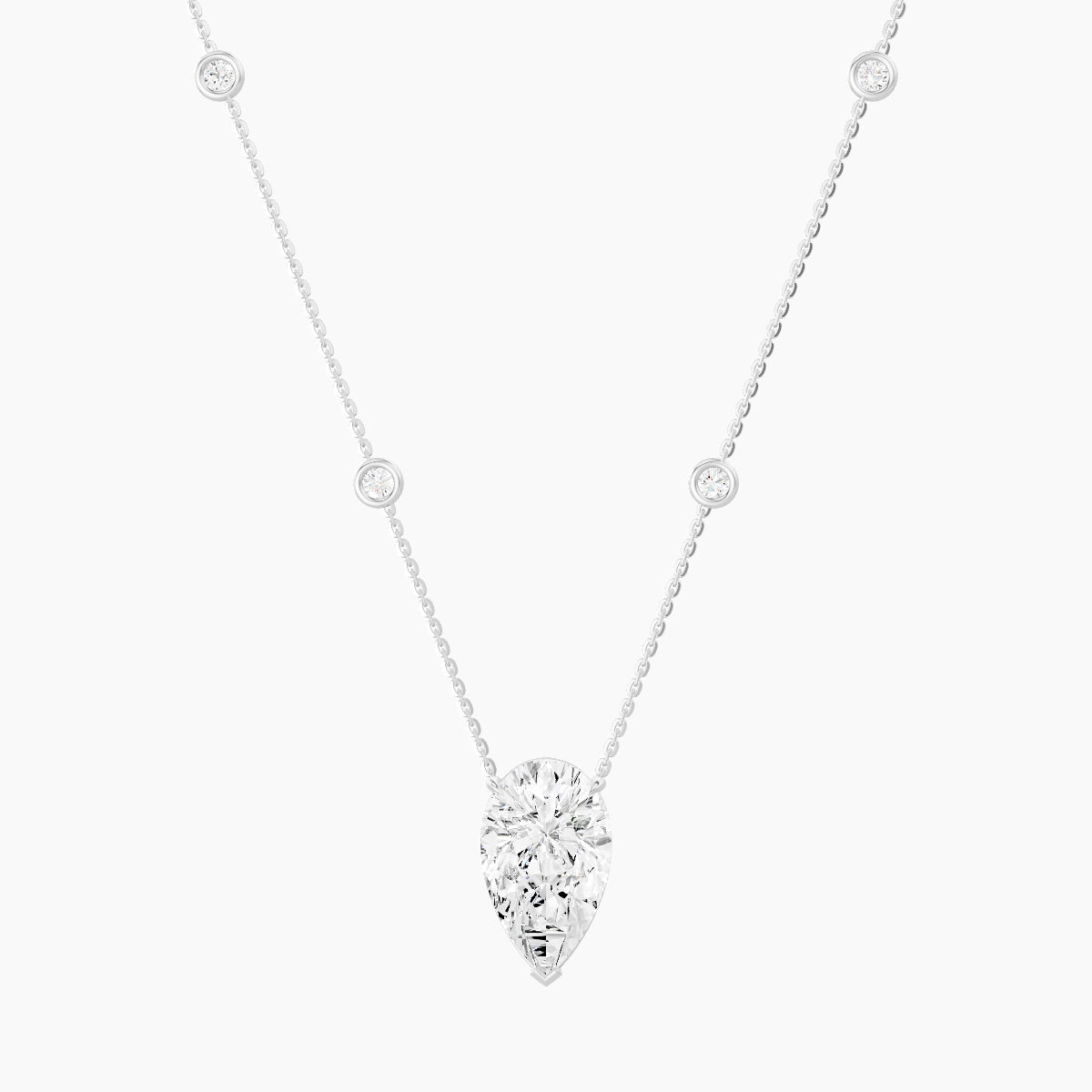 Solitaire with Sautoir | 18k White Gold 5 ct White Lab Diamond Pear Pendant