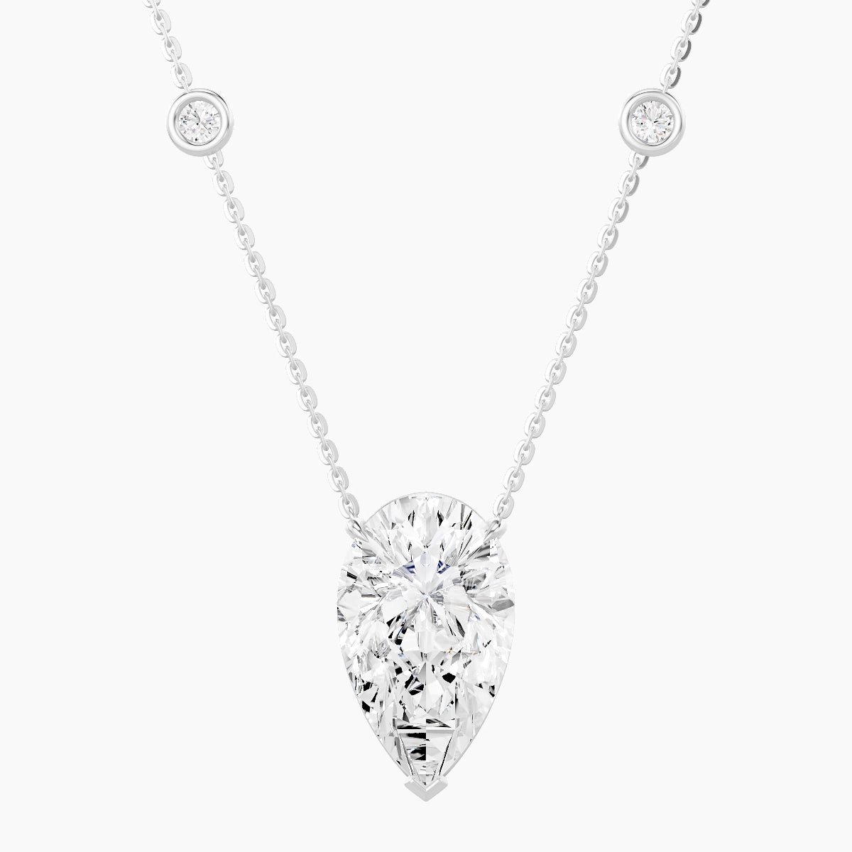 Solitaire with Sautoir | 18k White Gold 5 ct White Lab Diamond Pear Pendant