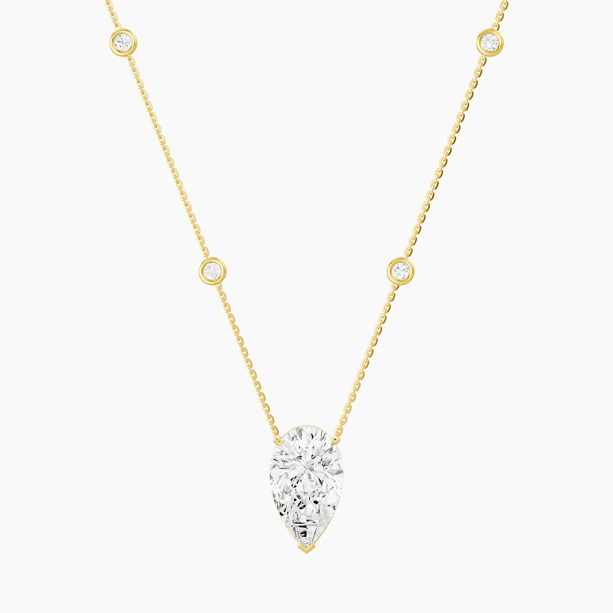 Solitaire with Sautoir | 18k Yellow Gold 5 ct White Lab Diamond Pear Pendant