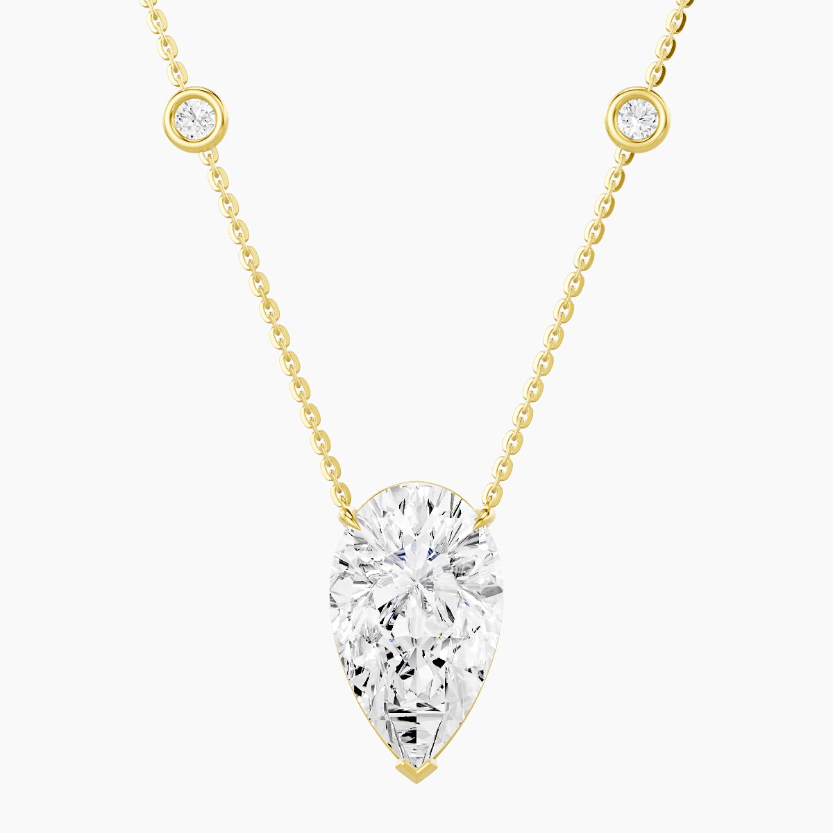 Solitaire with Sautoir | 18k Yellow Gold 5 ct White Lab Diamond Pear Pendant