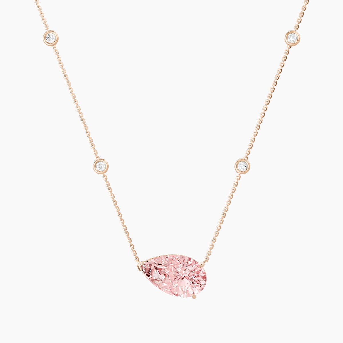 Solitaire with Sautoir | 18k Rose Gold 5 ct Pink Lab Diamond Pear Pendant