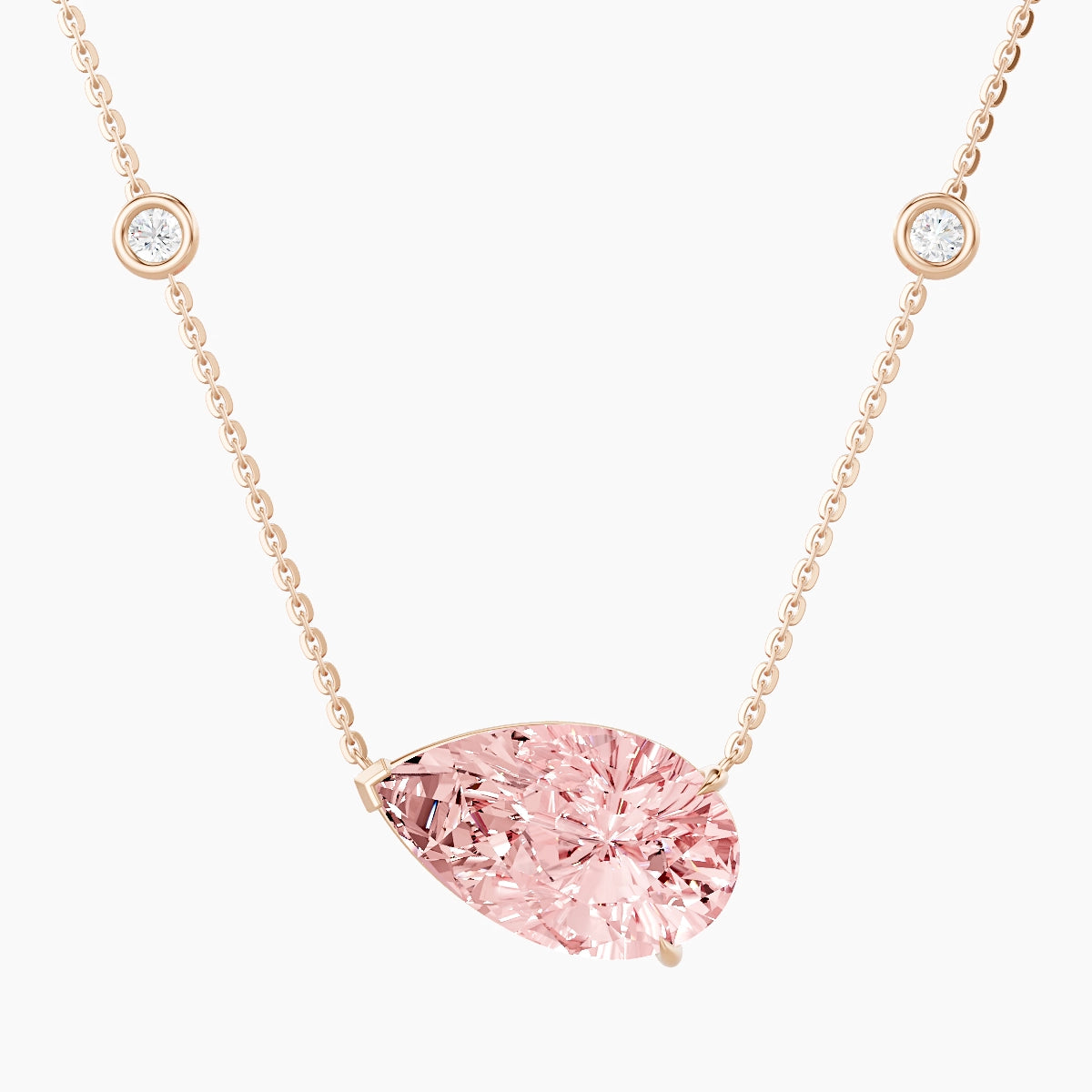 Solitaire with Sautoir | 18k Rose Gold 5 ct Pink Lab Diamond Pear Pendant