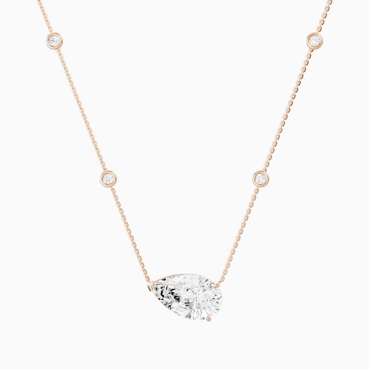 Solitaire with Sautoir | 18k Rose Gold 5 ct White Lab Diamond Pear Pendant