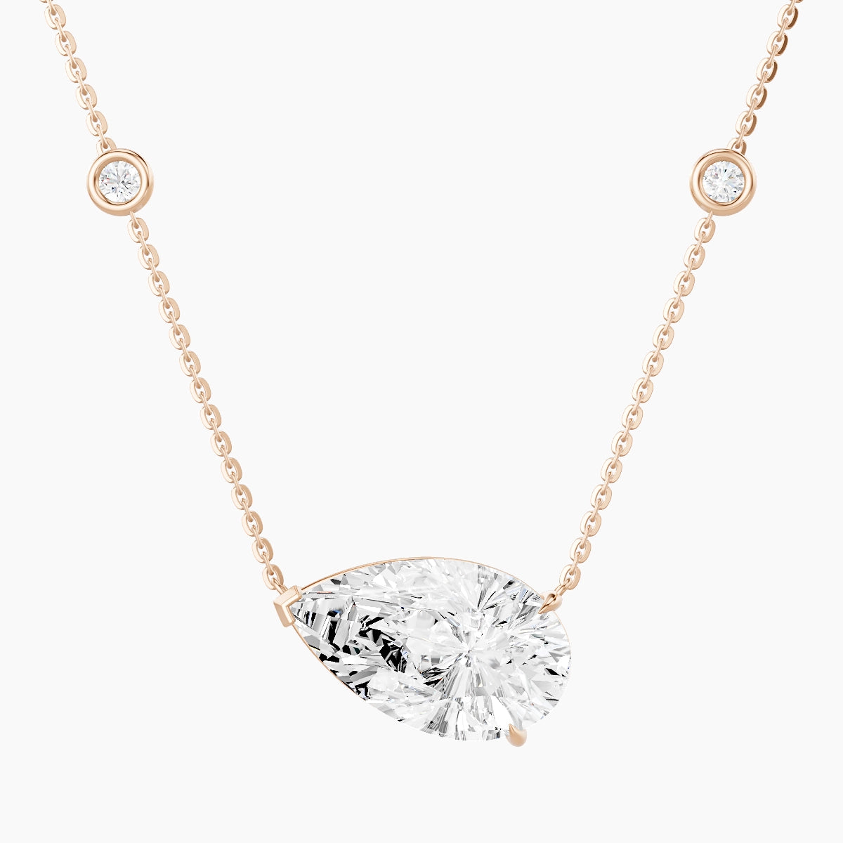 Solitaire with Sautoir | 18k Rose Gold 5 ct White Lab Diamond Pear Pendant
