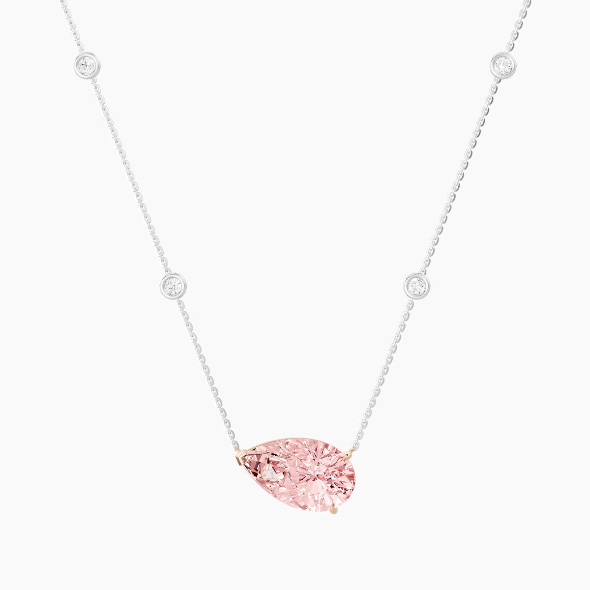 Solitaire with Sautoir | 18k White & Rose Gold 5 ct Pink Lab Diamond Pear Pendant