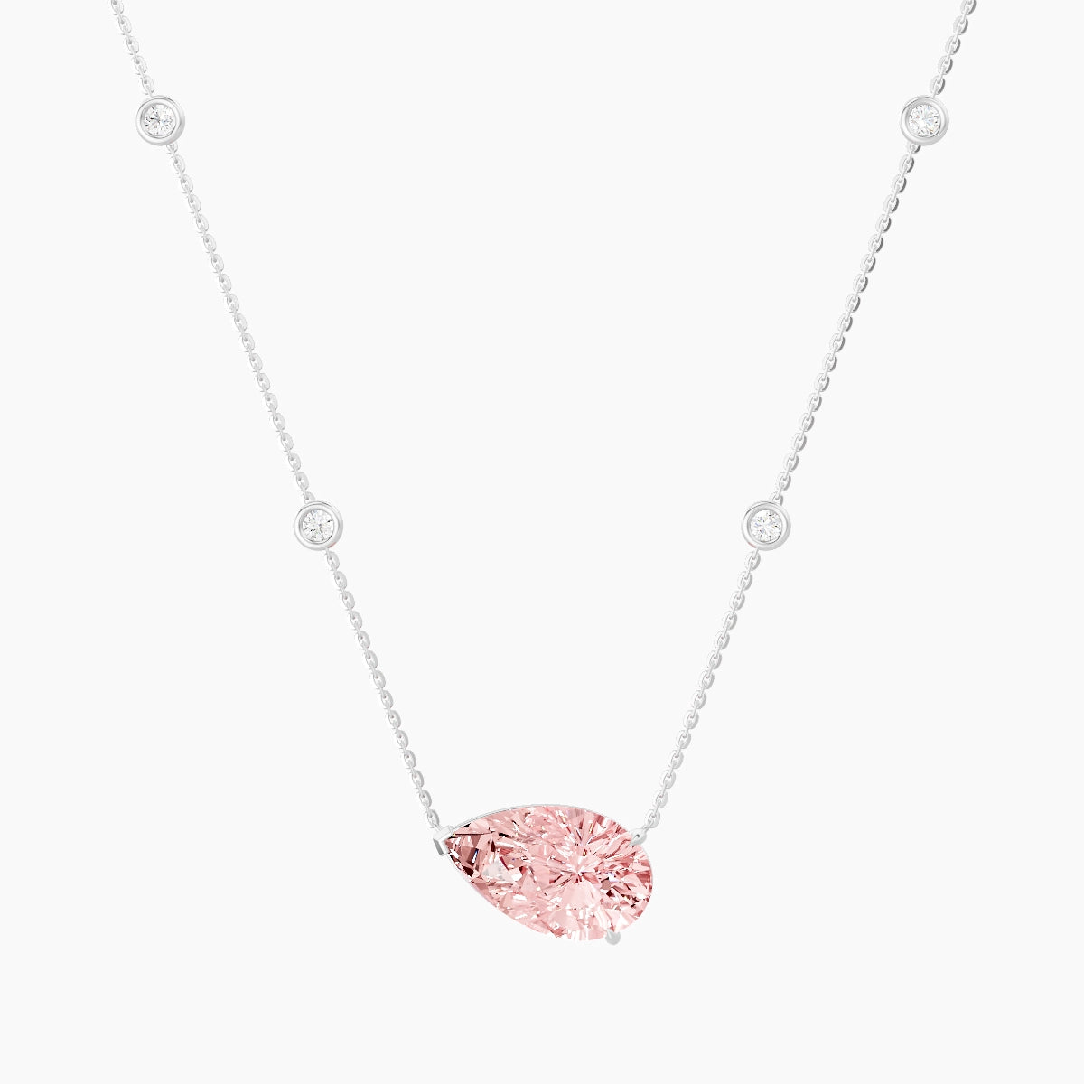 Solitaire with Sautoir | 18k White Gold 5 ct Pink Lab Diamond Pear Pendant