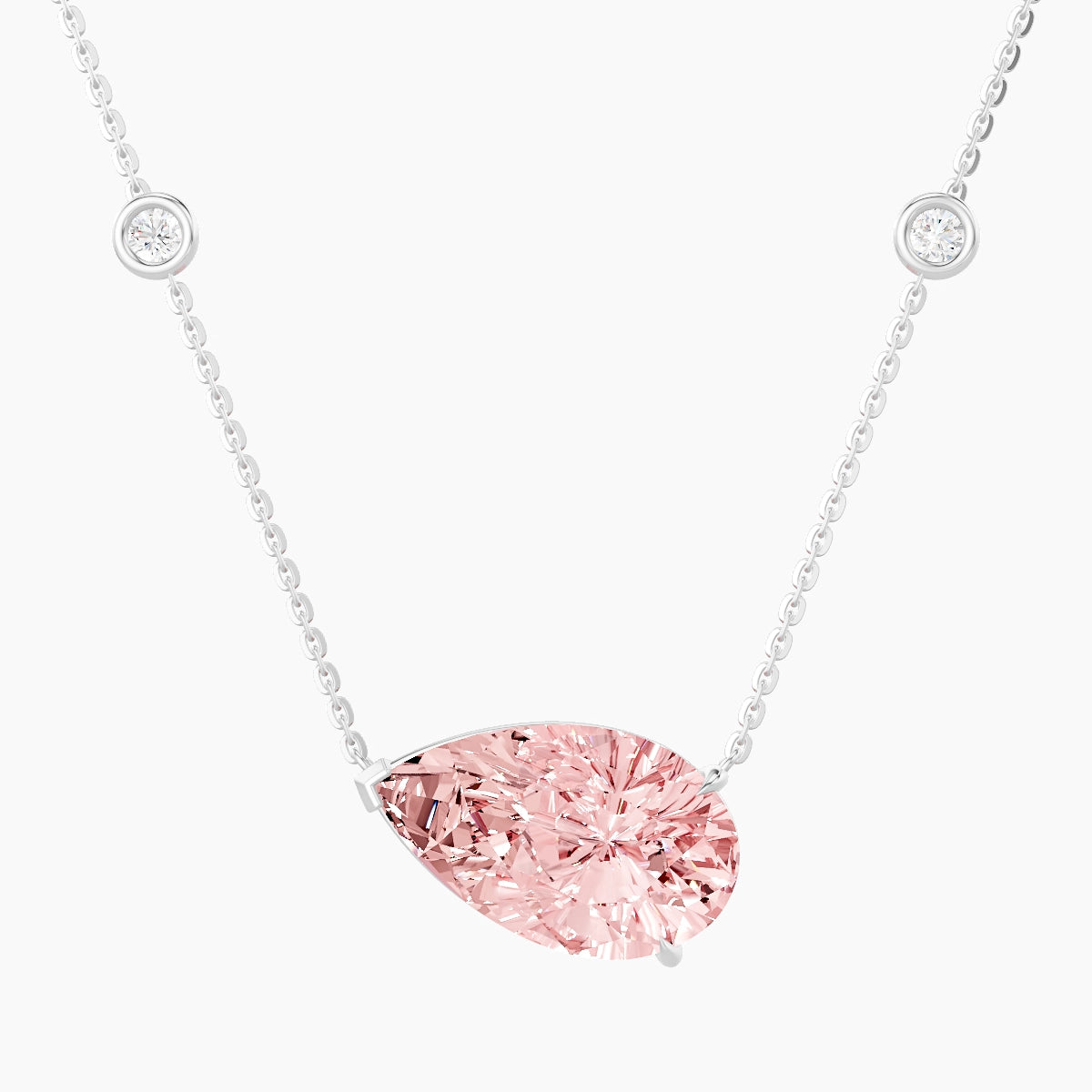 Solitaire with Sautoir | 18k White Gold 5 ct Pink Lab Diamond Pear Pendant
