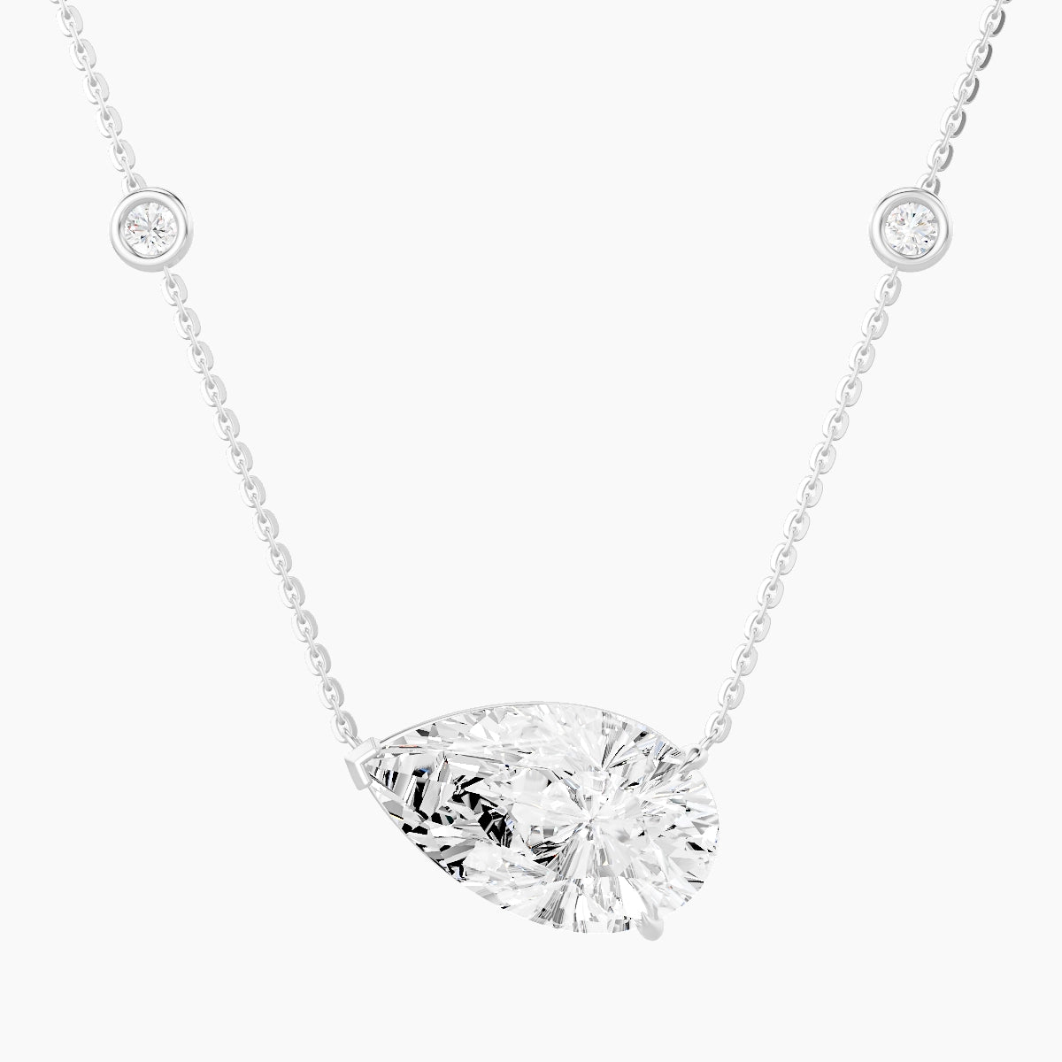 Solitaire with Sautoir | 18k White Gold 5 ct White Lab Diamond Pear Pendant
