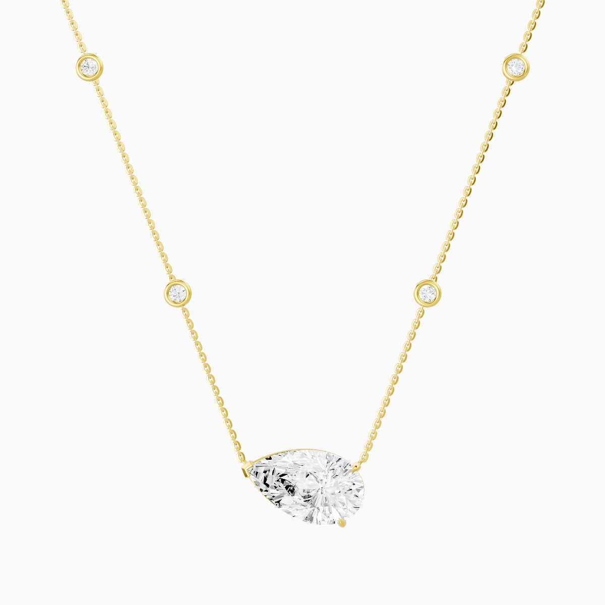 Solitaire with Sautoir | 18k Yellow Gold 5 ct White Lab Diamond Pear Pendant