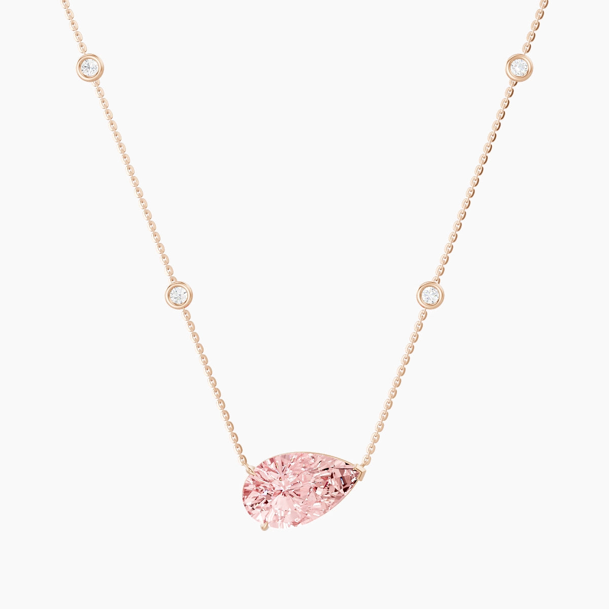 Solitaire with Sautoir | 18k Rose Gold 5 ct Pink Lab Diamond Pear Pendant