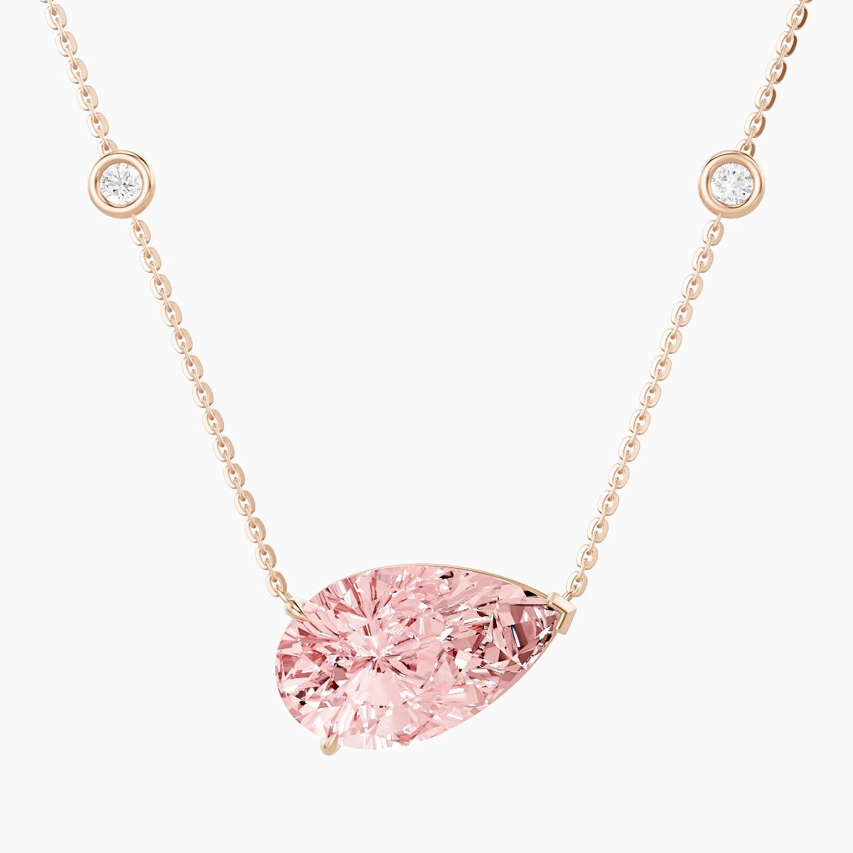 Solitaire with Sautoir | 18k Rose Gold 5 ct Pink Lab Diamond Pear Pendant