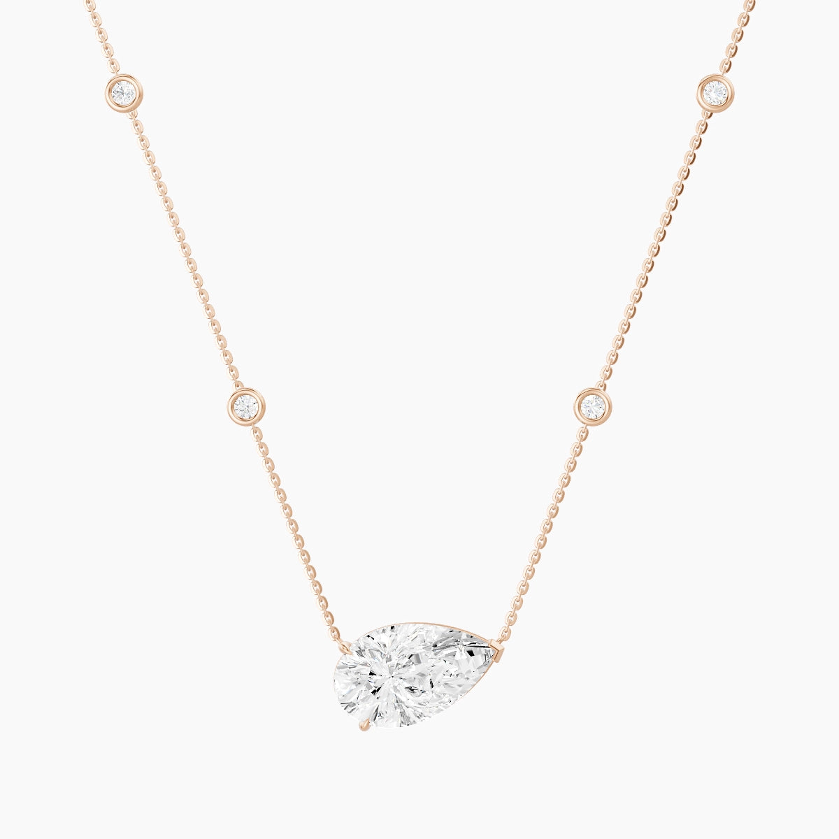 Solitaire with Sautoir | 18k Rose Gold 5 ct White Lab Diamond Pear Pendant