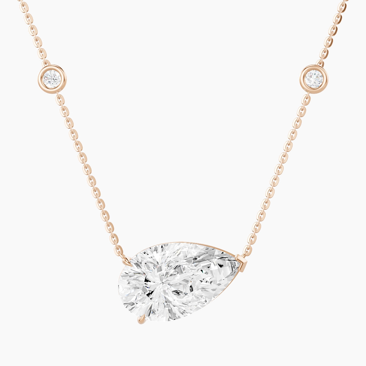 Solitaire with Sautoir | 18k Rose Gold 5 ct White Lab Diamond Pear Pendant