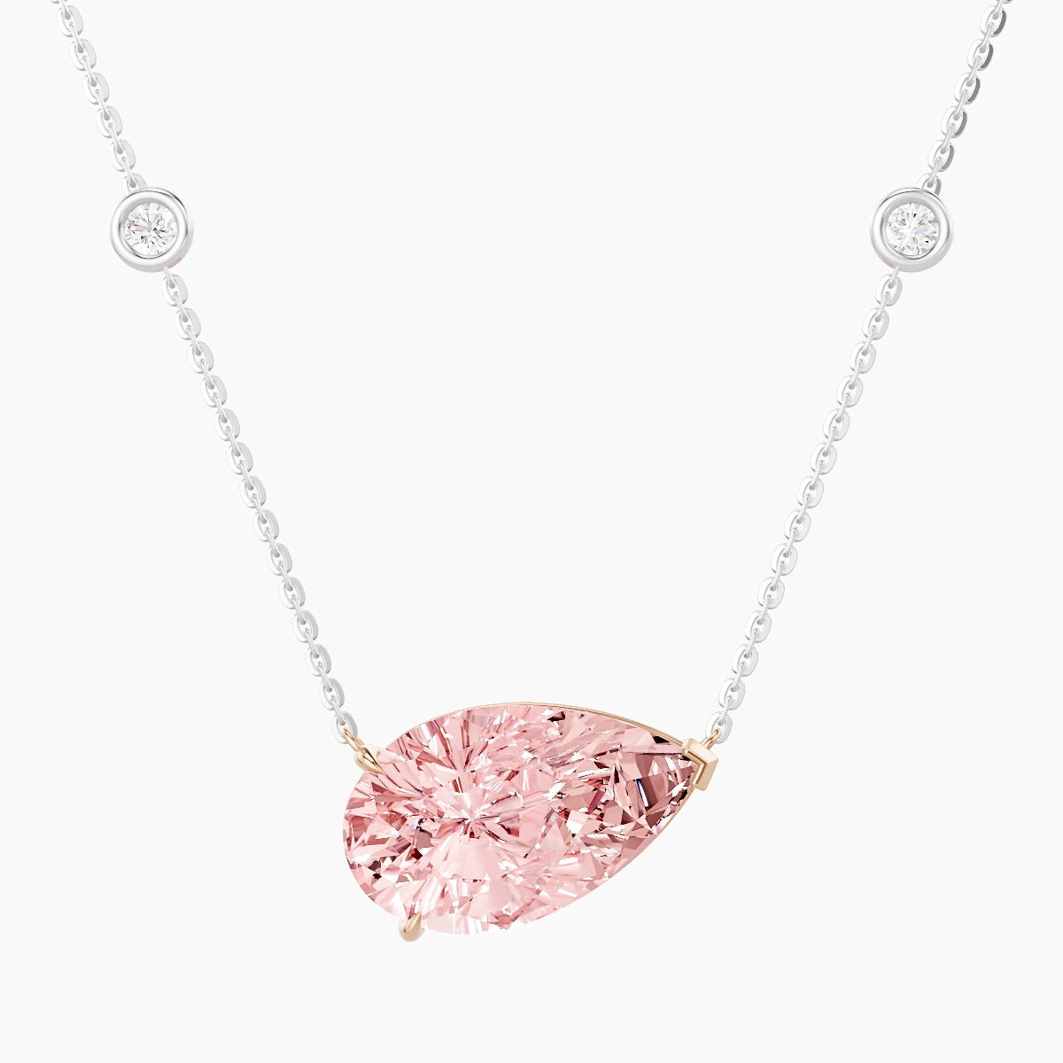 Solitaire with Sautoir | 18k White & Rose Gold 5 ct Pink Lab Diamond Pear Pendant