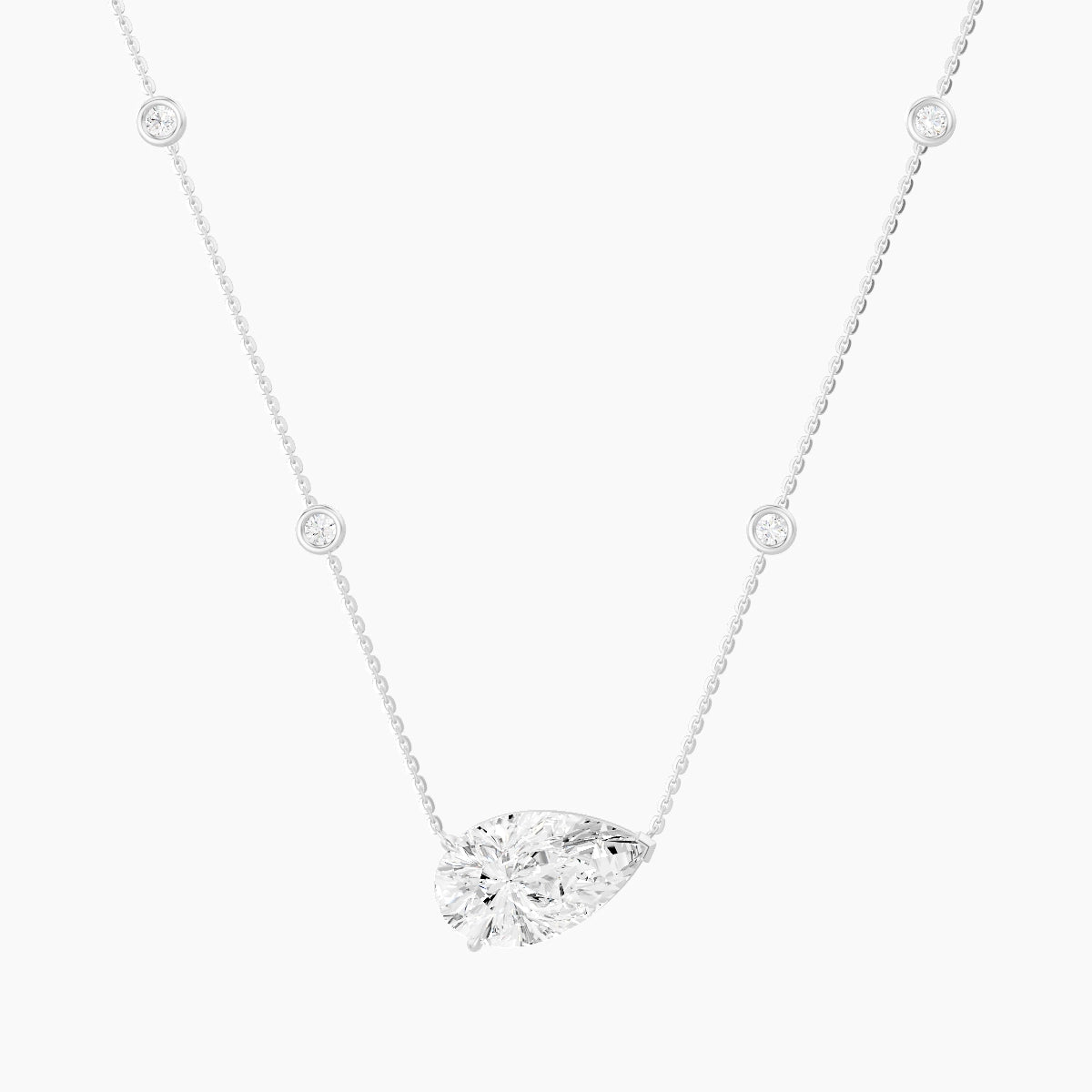 Solitaire with Sautoir | 18k White Gold 5 ct White Lab Diamond Pear Pendant