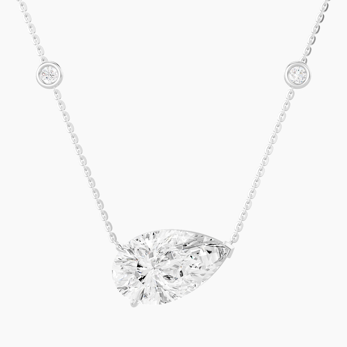 Solitaire with Sautoir | 18k White Gold 5 ct White Lab Diamond Pear Pendant