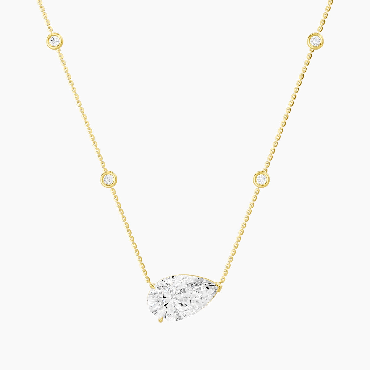 Solitaire with Sautoir | 18k Yellow Gold 5 ct White Lab Diamond Pear Pendant